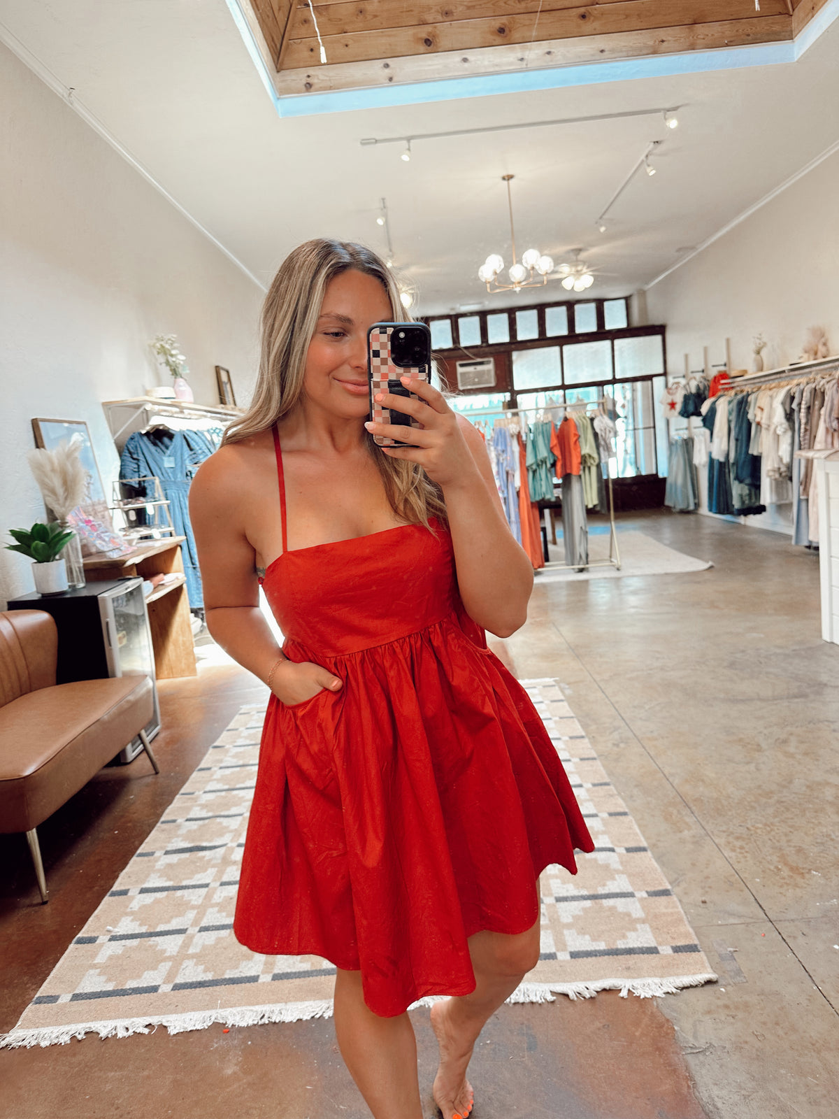 Crimson Poplin Dress